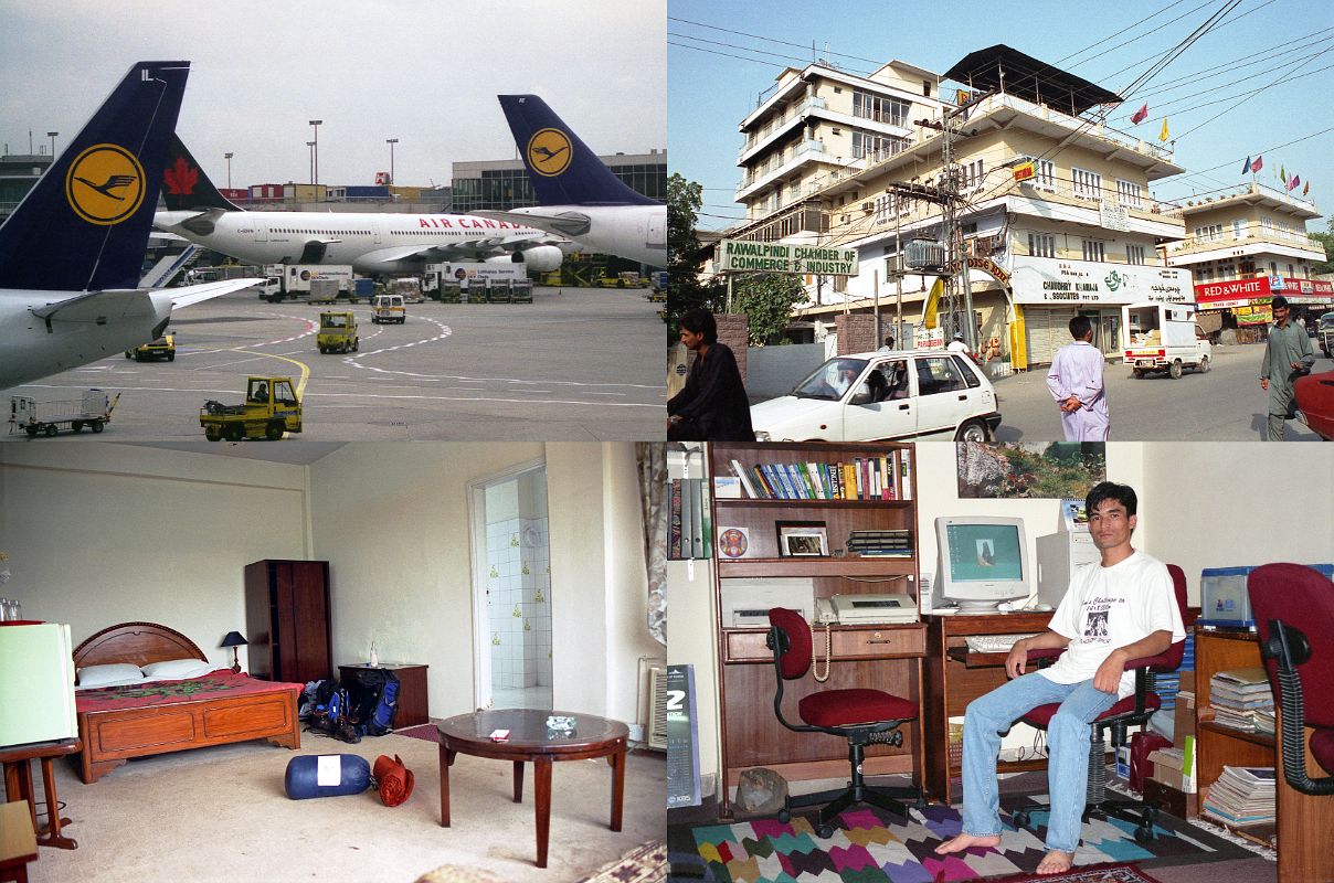 01 Air Canada Frankfurt, Rawalpindi Paradise Inn, Trango Adventures Office I flew via Frankfurt and Dubai to Islamabad. My Pakistani guide Muhammed Iqbal met me at the airport and I was driven to the comfortable Paradise Inn in Rawalpindi. I dropped by the Trango Adventures office before heading out for an afternoon of sightseeing.